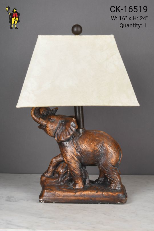 Wooden Carved Elephant Table Lamp