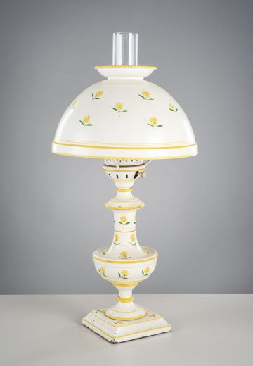 White & Yellow Painted Floral Tole Lamp