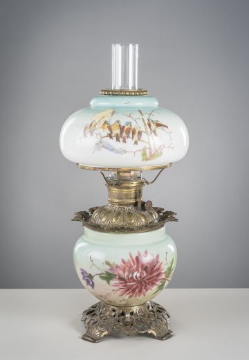 Painted Floral Electrified Oil Table Lamp
