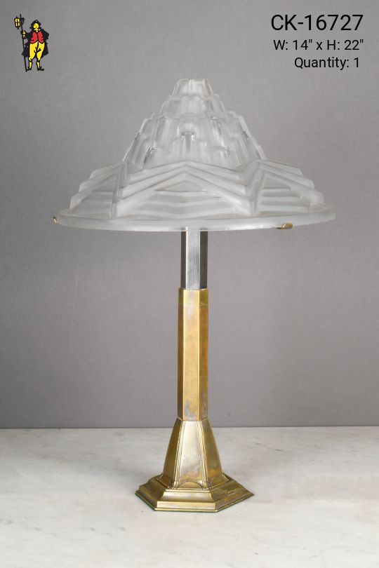 Molded Art Deco Glass Shaded Brass Table Lamp
