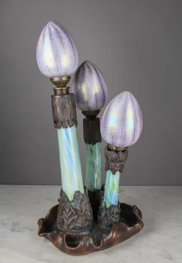 Unique Bronze Base & Art Glass Abstract Table Lamp