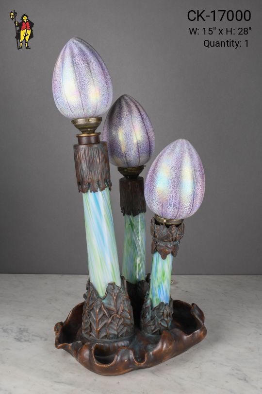 Unique Bronze Base & Art Glass Abstract Table Lamp