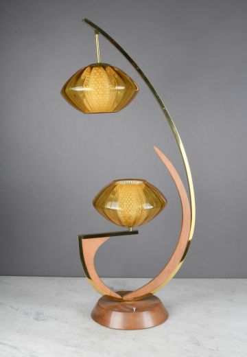 Wooden & Brass Oversize Mid Century Table Lamp