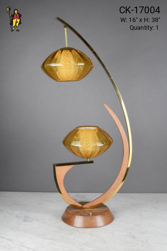 Wooden & Brass Oversize Mid Century Table Lamp