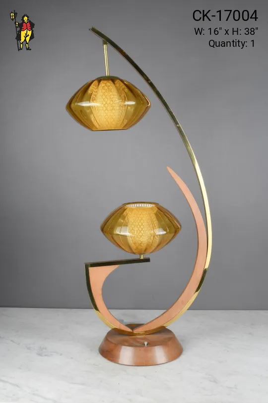 Wooden & Brass Oversize Mid Century Table Lamp