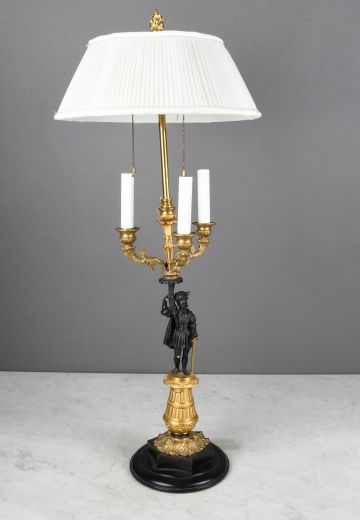 Black & Brass Three Candle Bust Table Lamp