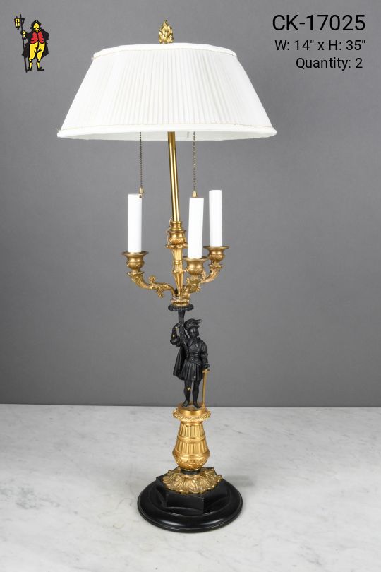 Black & Brass Three Candle Bust Table Lamp