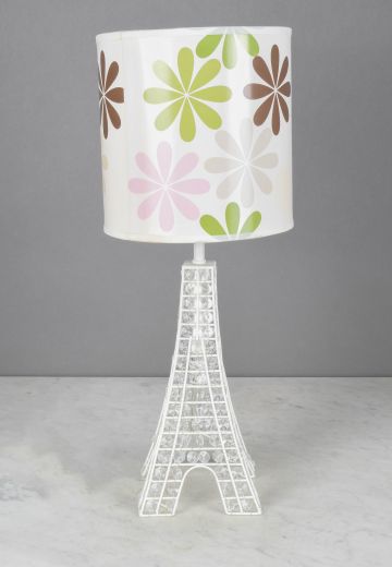 White Wire & Crystal Accent Eiffel Tower Table Lamp
