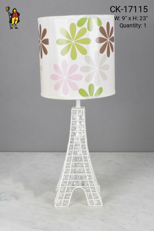 White Wire & Crystal Accent Eiffel Tower Table Lamp