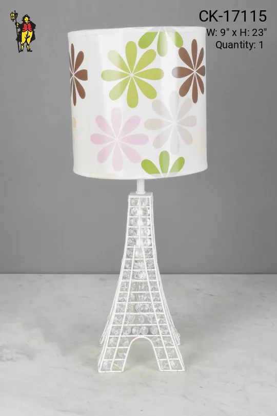 White Wire & Crystal Accent Eiffel Tower Table Lamp