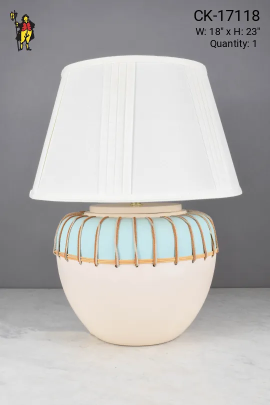 Oversize Light Blue & White Ceramic Table Lamp