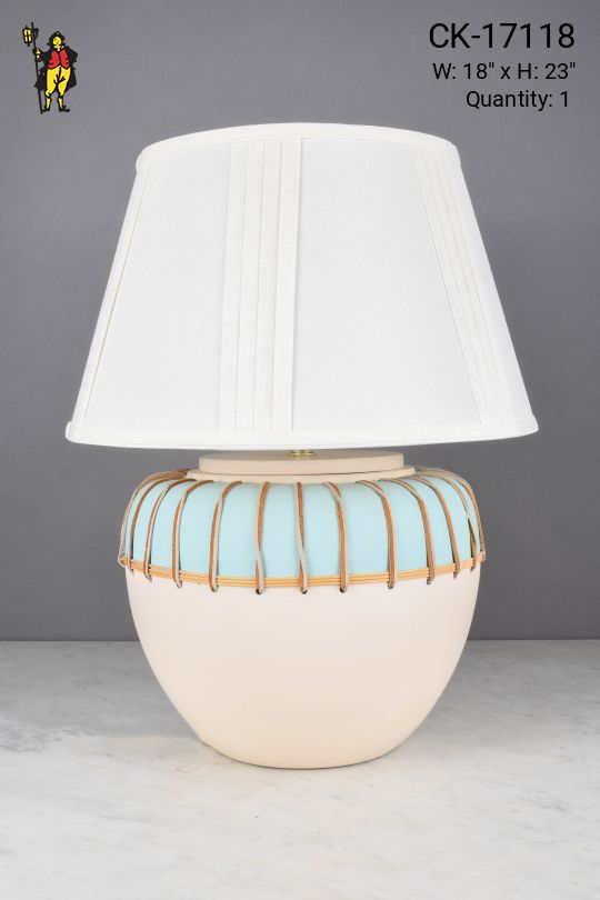 Oversize Light Blue & White Ceramic Table Lamp