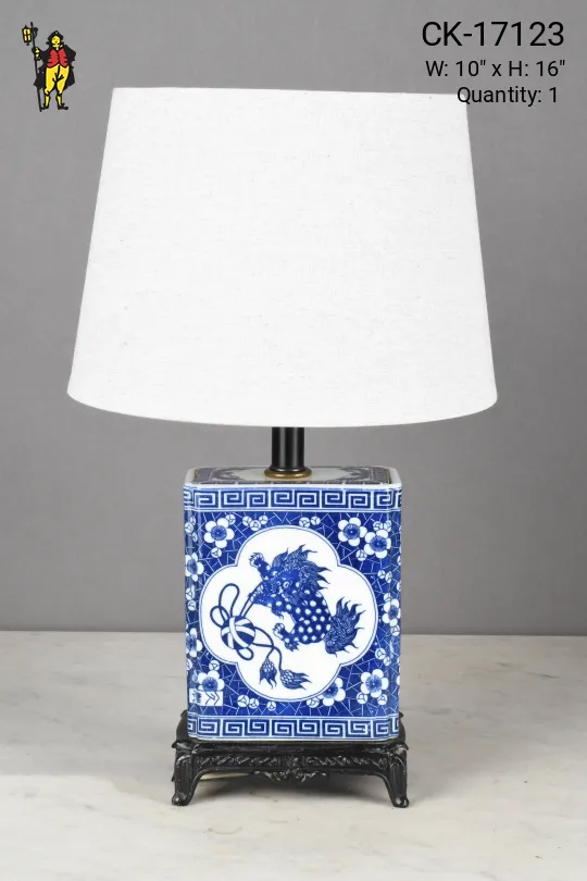 Small Blue & White Ceramic Ginger Jar Table Lamp
