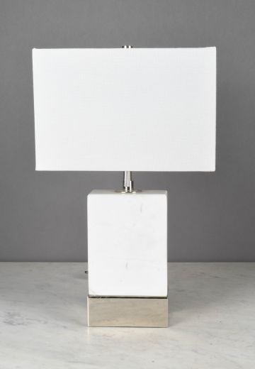 Rectangular Marble & Polished Nickel Modern Table Lamp