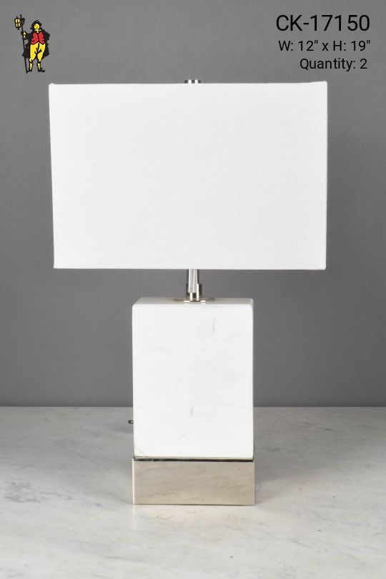 Rectangular Marble & Polished Nickel Modern Table Lamp