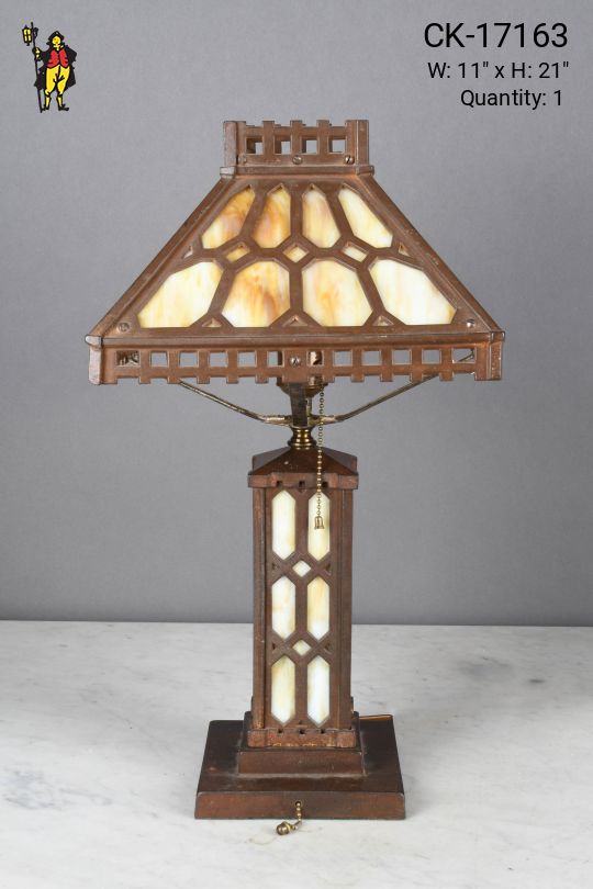 Bronze & Slag Glass Table Lamp