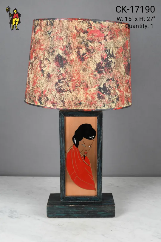 Wooden Painted Portrait Table Lamp