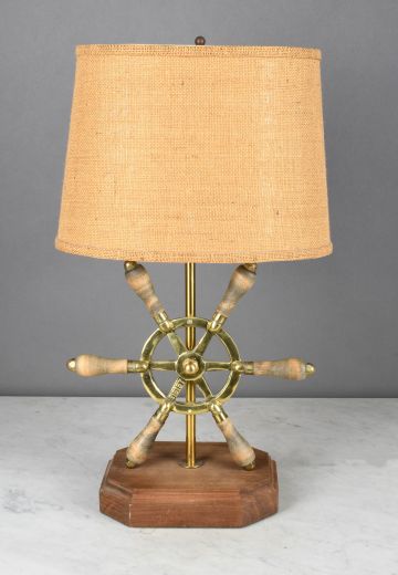 Wood & Brass Ship's Wheel Table Lamp