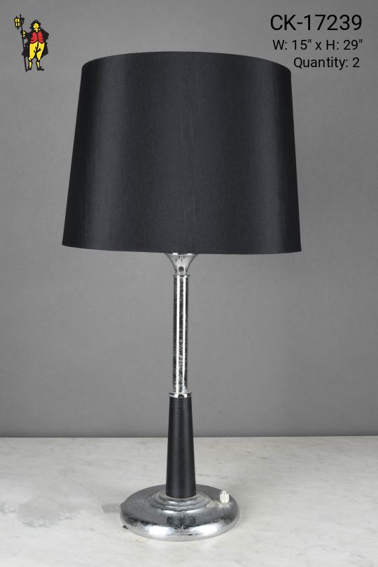Black Leather & Nickel Modern Table Lamp