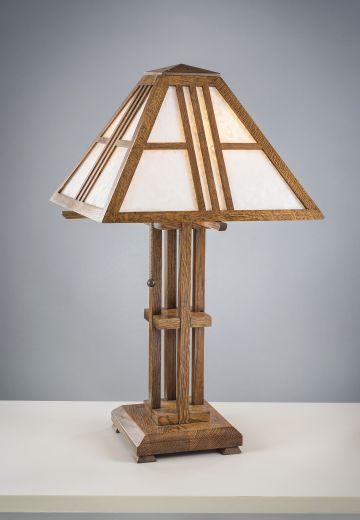 Wooden Table Lamp w/Milk Glass Shade
