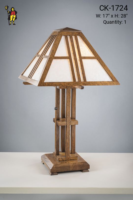 Wooden Table Lamp w/Milk Glass Shade