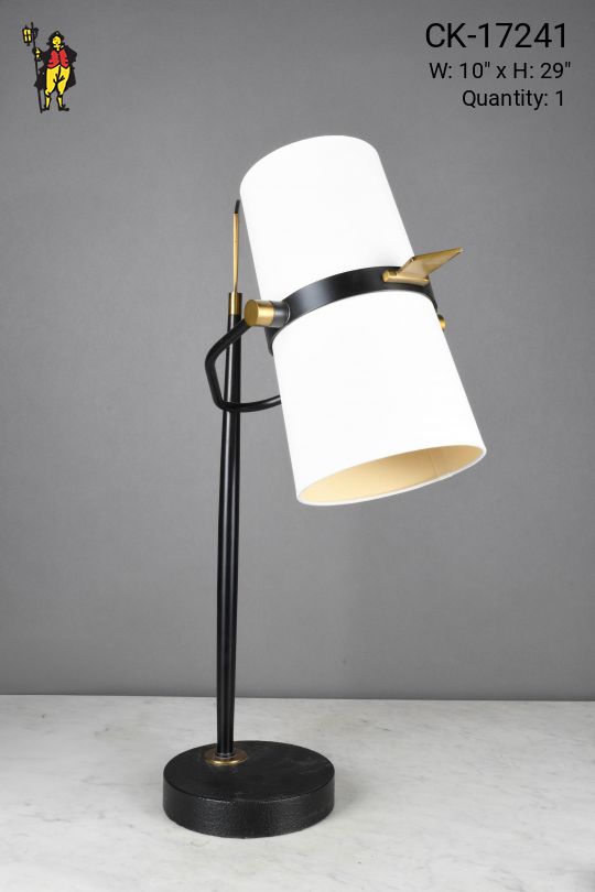 Black & Brass Two Light Fabric Shaded Desk Lamp