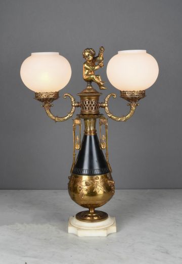 Black & Brass Two Light Victorian Table Lamp