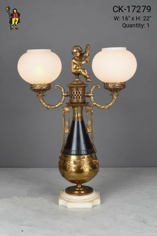Black & Brass Two Light Victorian Table Lamp