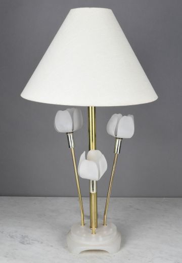 Brass & Plastic Three Light Floral Table Lamp