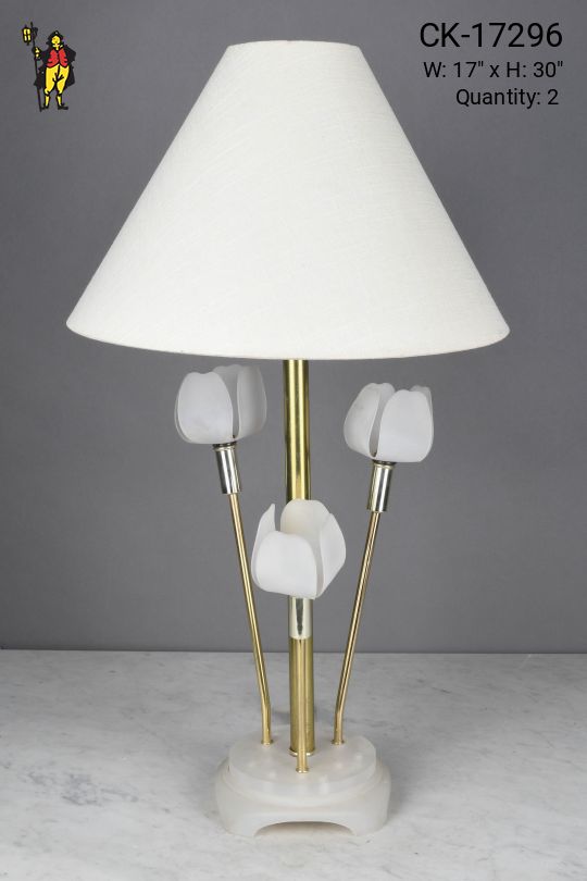 Brass & Plastic Three Light Floral Table Lamp