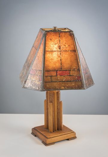 Art Deco Wooden Table Lamp w/Mica Shade