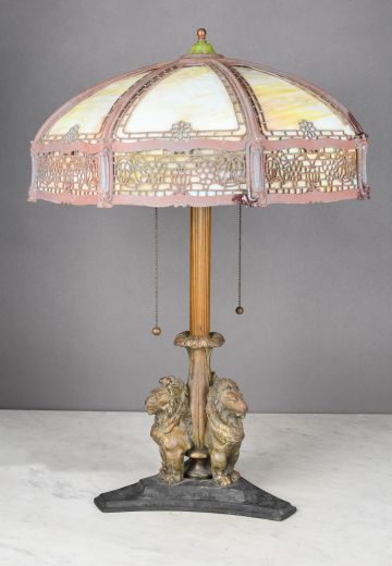 Antique Brass Lion Figure Table Lamp