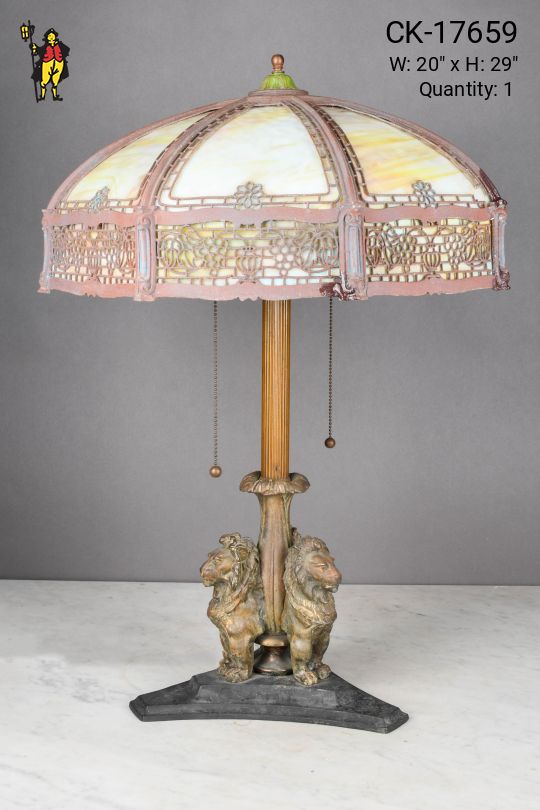 Antique Brass Lion Figure Table Lamp