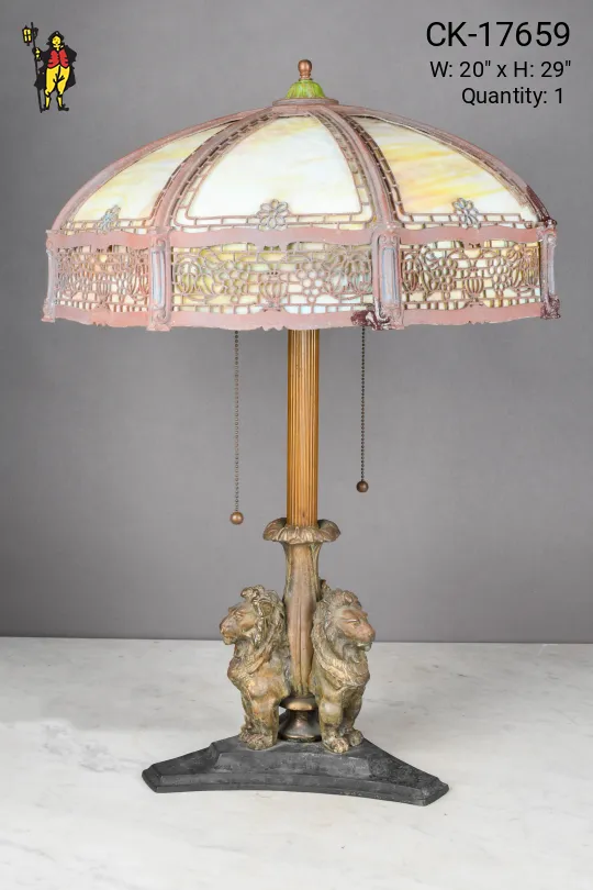 Antique Brass Lion Figure Table Lamp