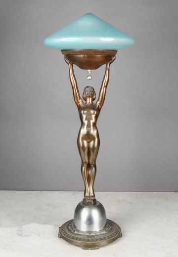 Art Deco Bronze Female Figure Table Lamp