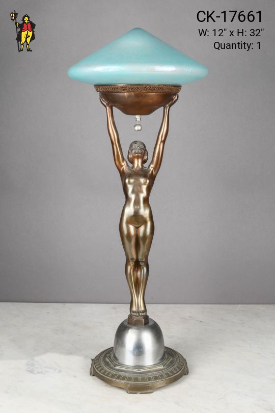Art Deco Bronze Female Figure Table Lamp