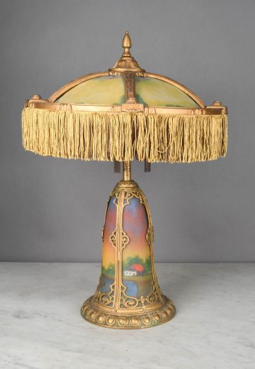 Reverse Painted Rural Scene Table Lamp