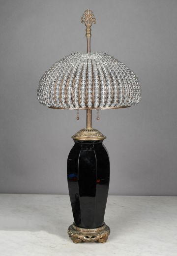 Black Ceramic Table Lamp w/Beaded Glass Sahde
