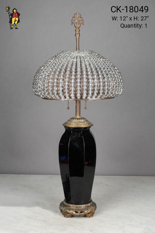 Black Ceramic Table Lamp w/Beaded Glass Sahde