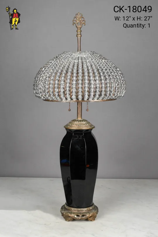 Black Ceramic Table Lamp w/Beaded Glass Sahde