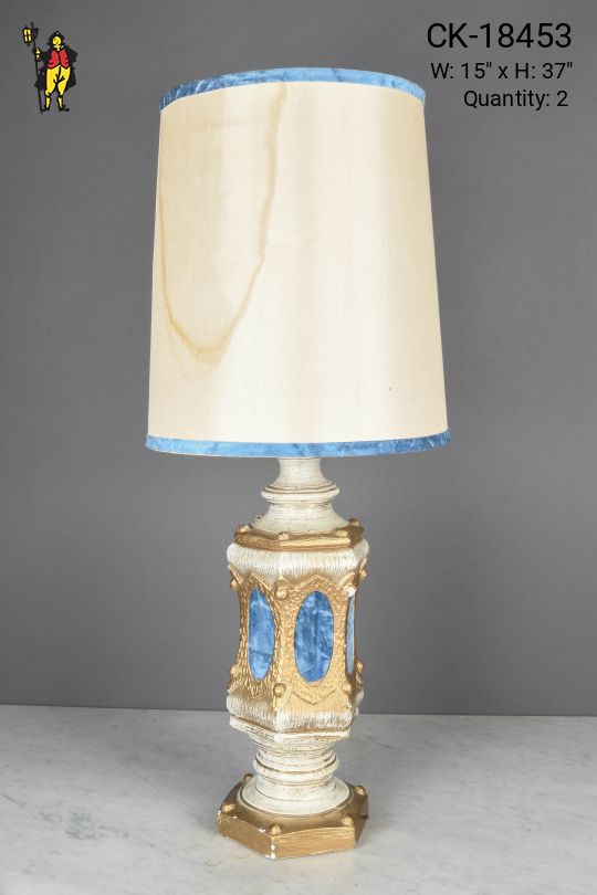 White & Blue Oversize Mid Century Table Lamp w/Distressed Stained Shades (Available w/Clean Shades)