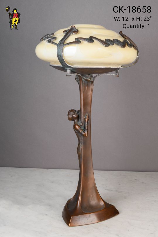 Glass Shaded Bronze Figure Table Lamp