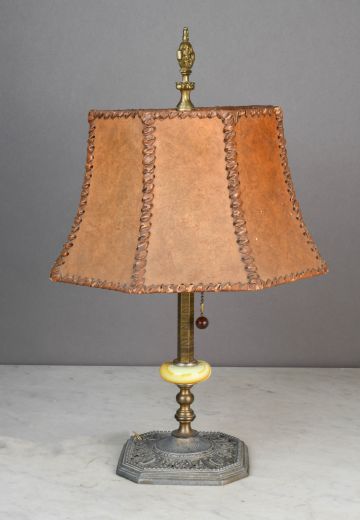 Mica Shaded Antique Brass Table Lamp