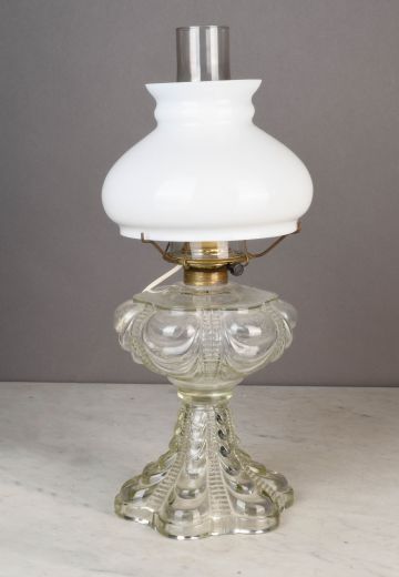 Electrified Faux Oil Crystal Table Lamp w/White Glass Shade & Chimney