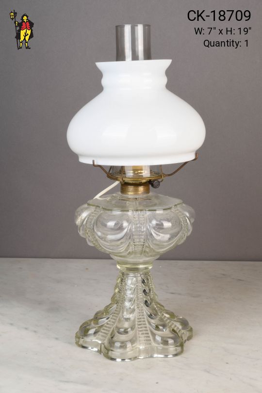 Electrified Faux Oil Crystal Table Lamp w/White Glass Shade & Chimney