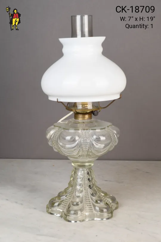 Electrified Faux Oil Crystal Table Lamp w/White Glass Shade & Chimney