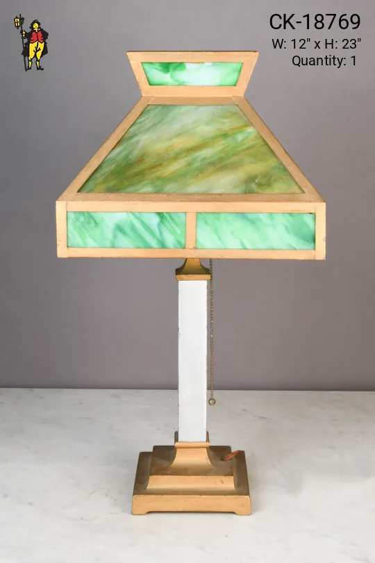Green Slag Glass Shaded Table Lamp