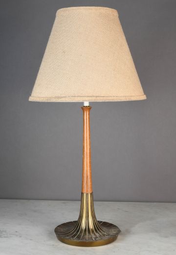 Wooden & Brass Mid Century Table Lamp