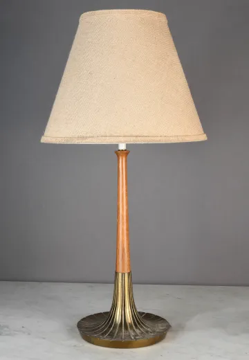 Wooden & Brass Mid Century Table Lamp