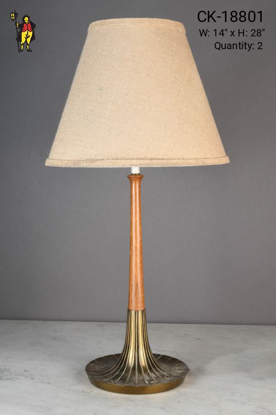 Wooden & Brass Mid Century Table Lamp